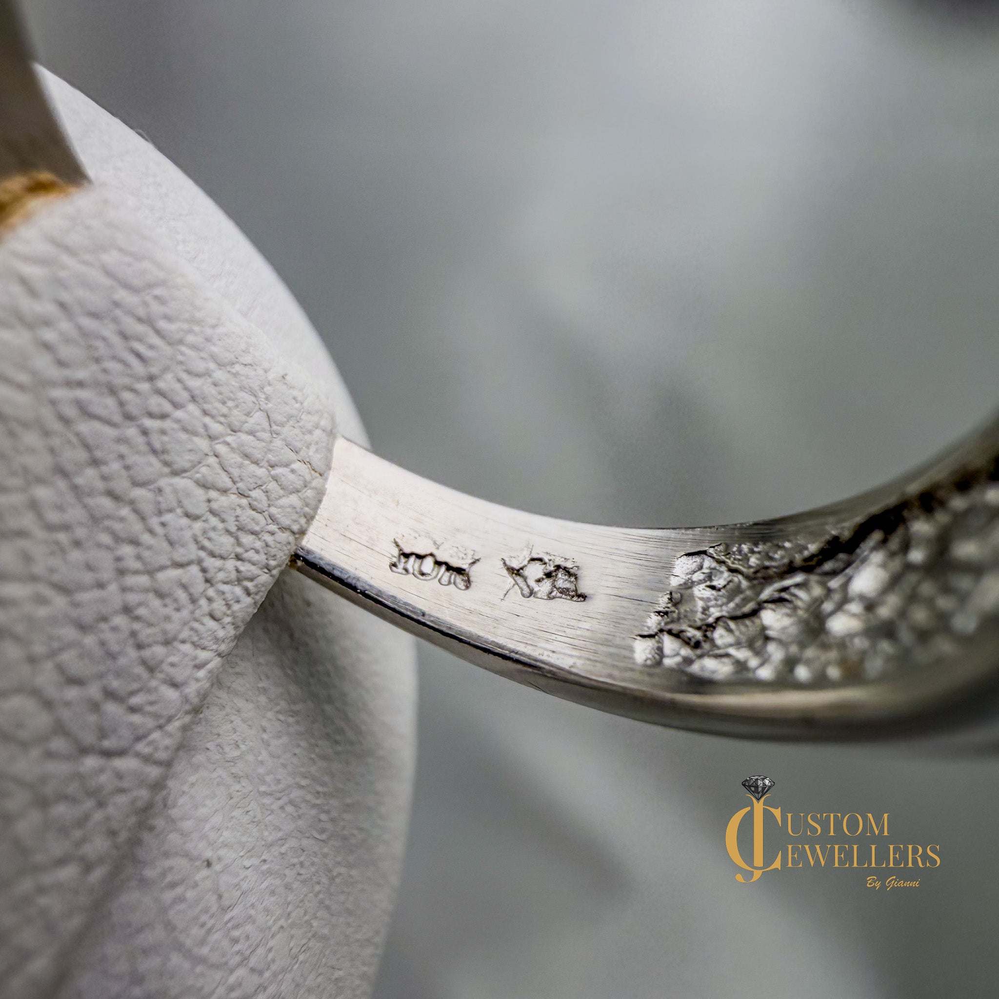 "M" Initial Ring with Seven Diamonds in 10k White Gold | Custom Jewellers by Gianni
