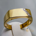 Yellow gold 14k men's ring with triple diamond ribbon design