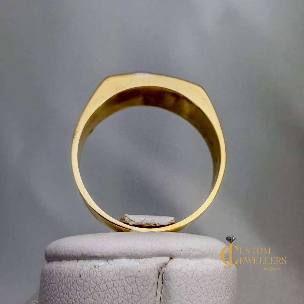 Yellow Gold 14k Men's Ring featuring a Triple Diamond White Gold Ribbon