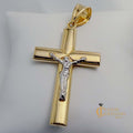 10kt yellow gold Jesus on the cross pendant with white gold figure and bright polish finish