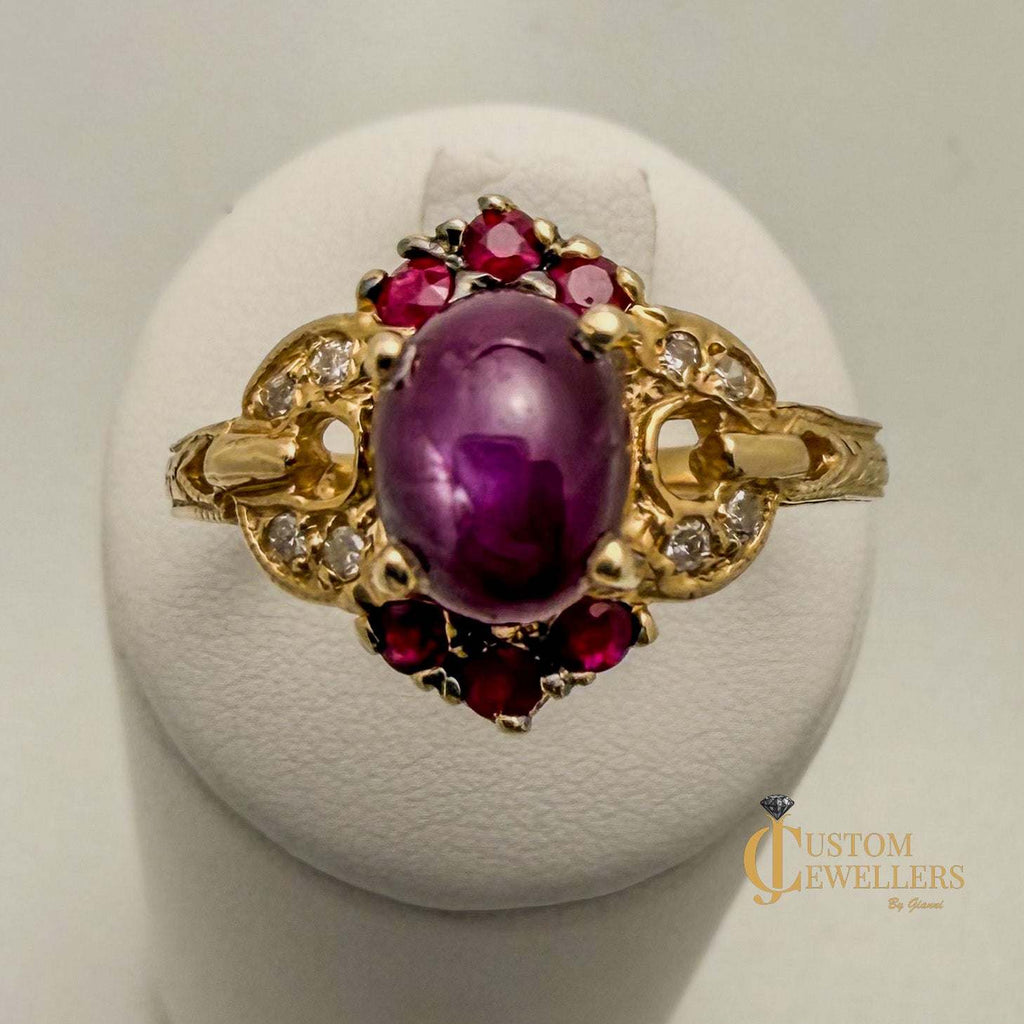 Star Ruby 14k Yellow Gold Princess Style Dress Ring