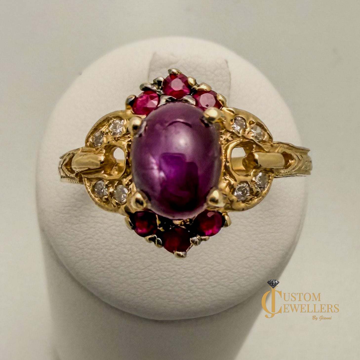Star Ruby 14k Yellow Gold Princess Style Dress Ring