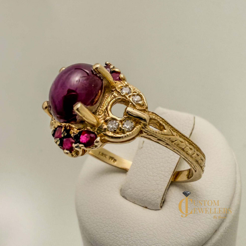 Star Ruby 14k Yellow Gold Princess Style Dress Ring