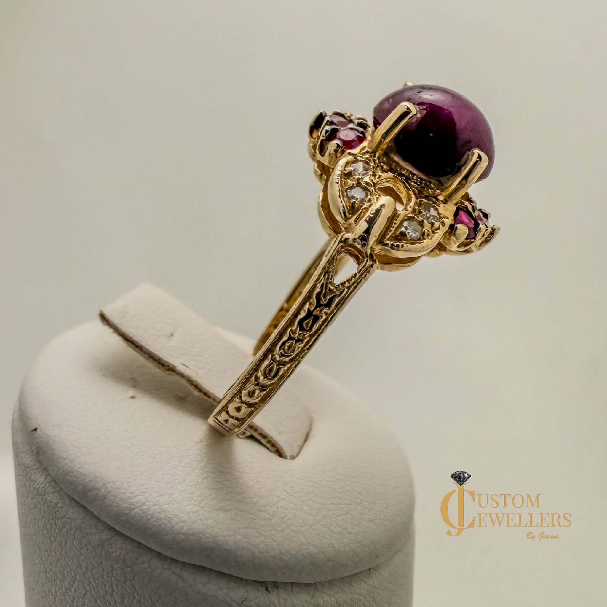Star Ruby 14k Yellow Gold Princess Style Dress Ring