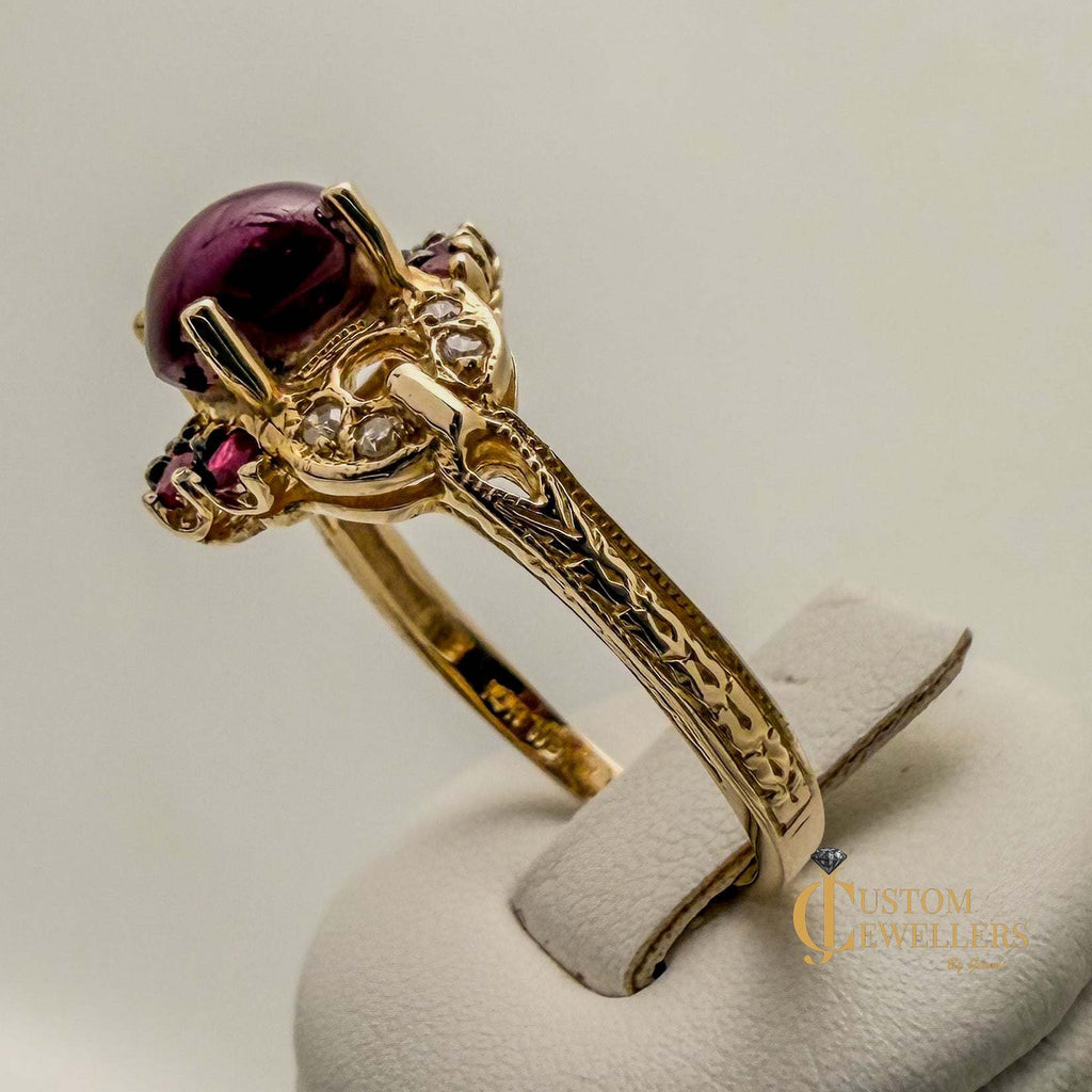 Star Ruby 14k Yellow Gold Princess Style Dress Ring