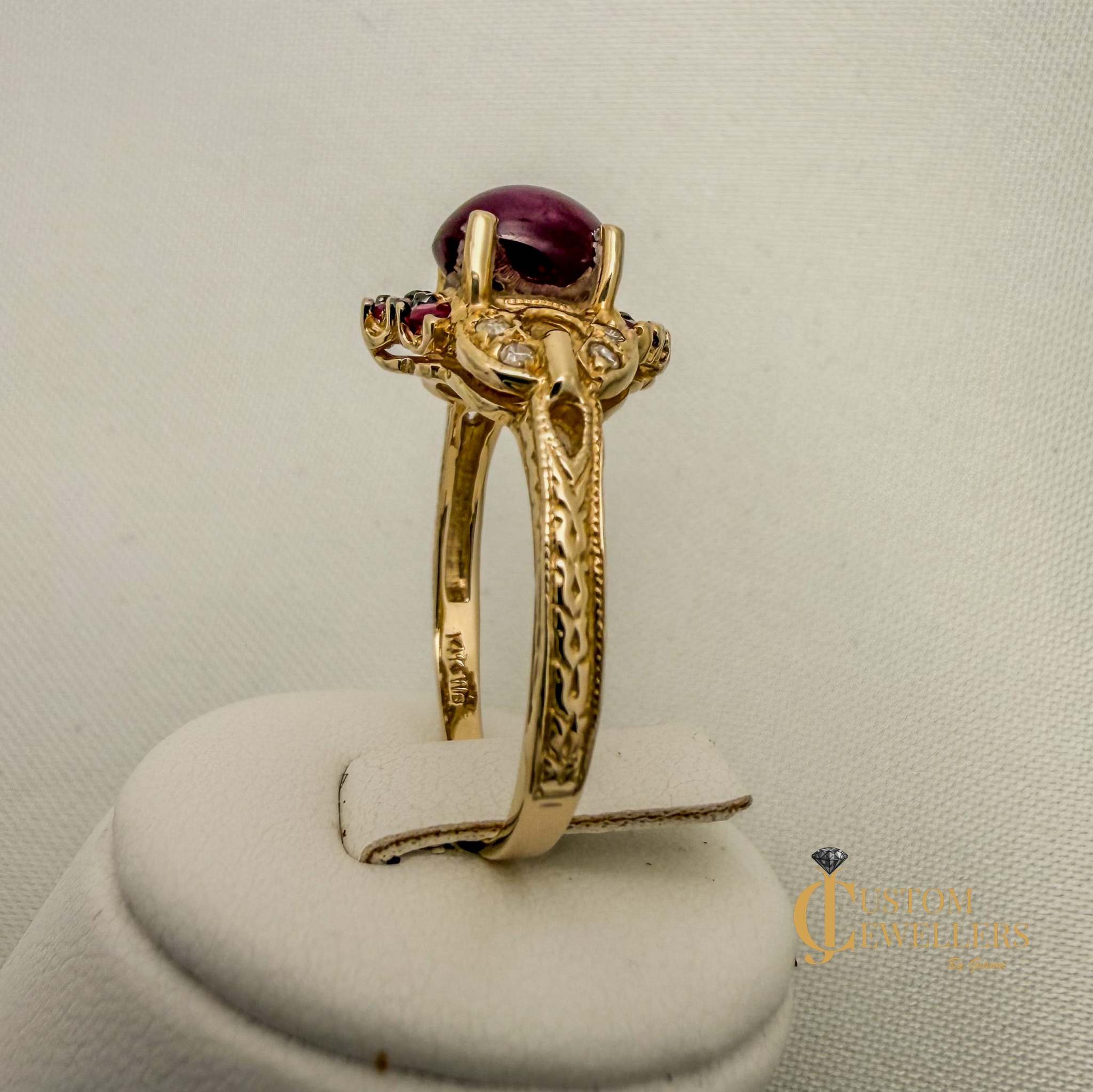 Star Ruby 14k Yellow Gold Princess Style Dress Ring