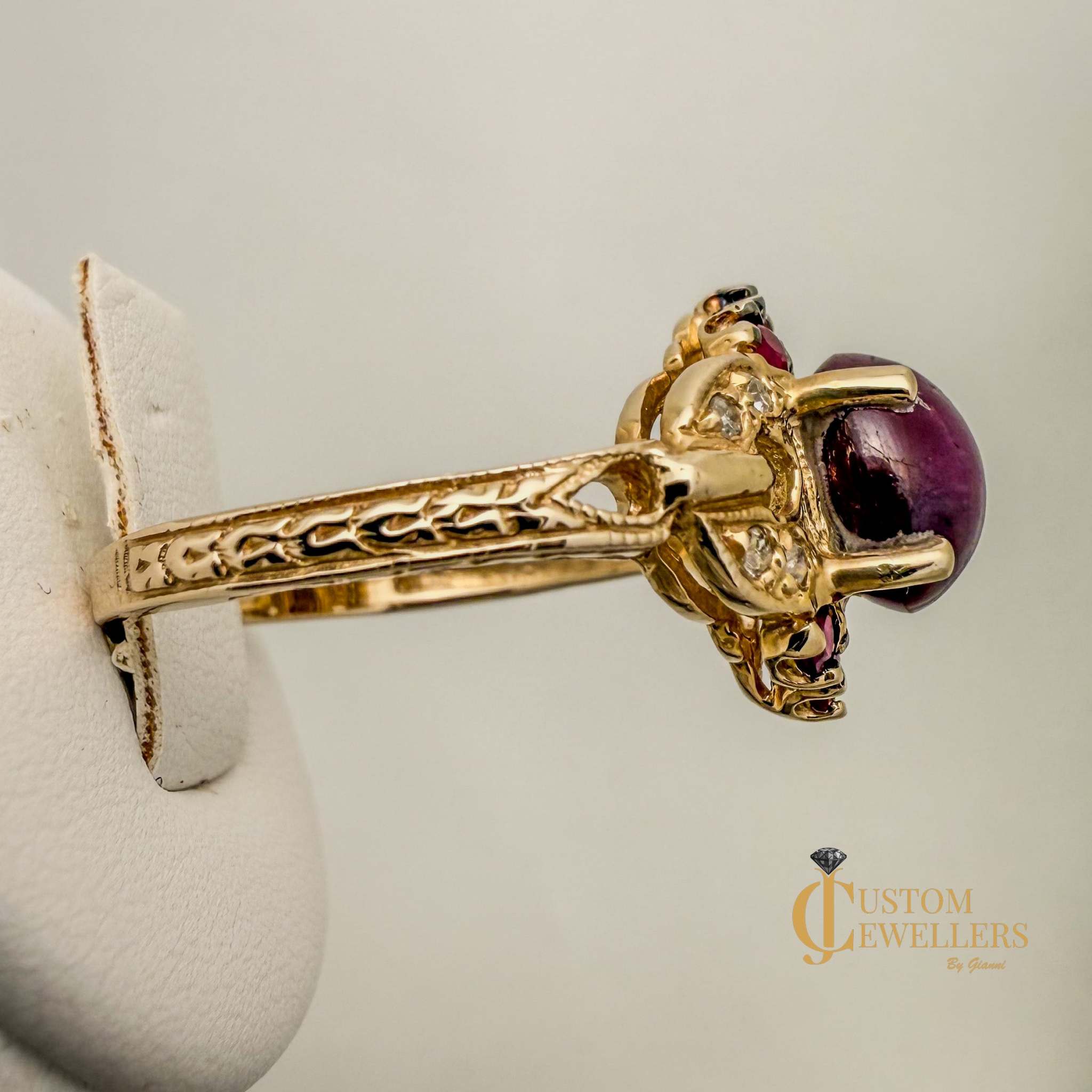 Star Ruby 14k Yellow Gold Princess Style Dress Ring