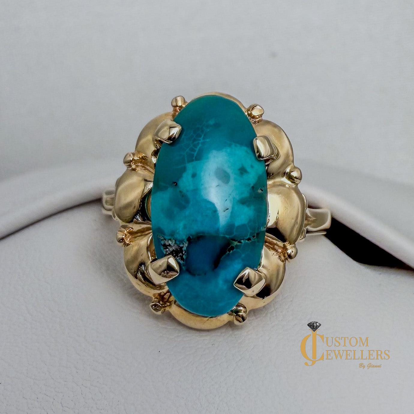Stunning Turquoise 14k Gold Statement Ring