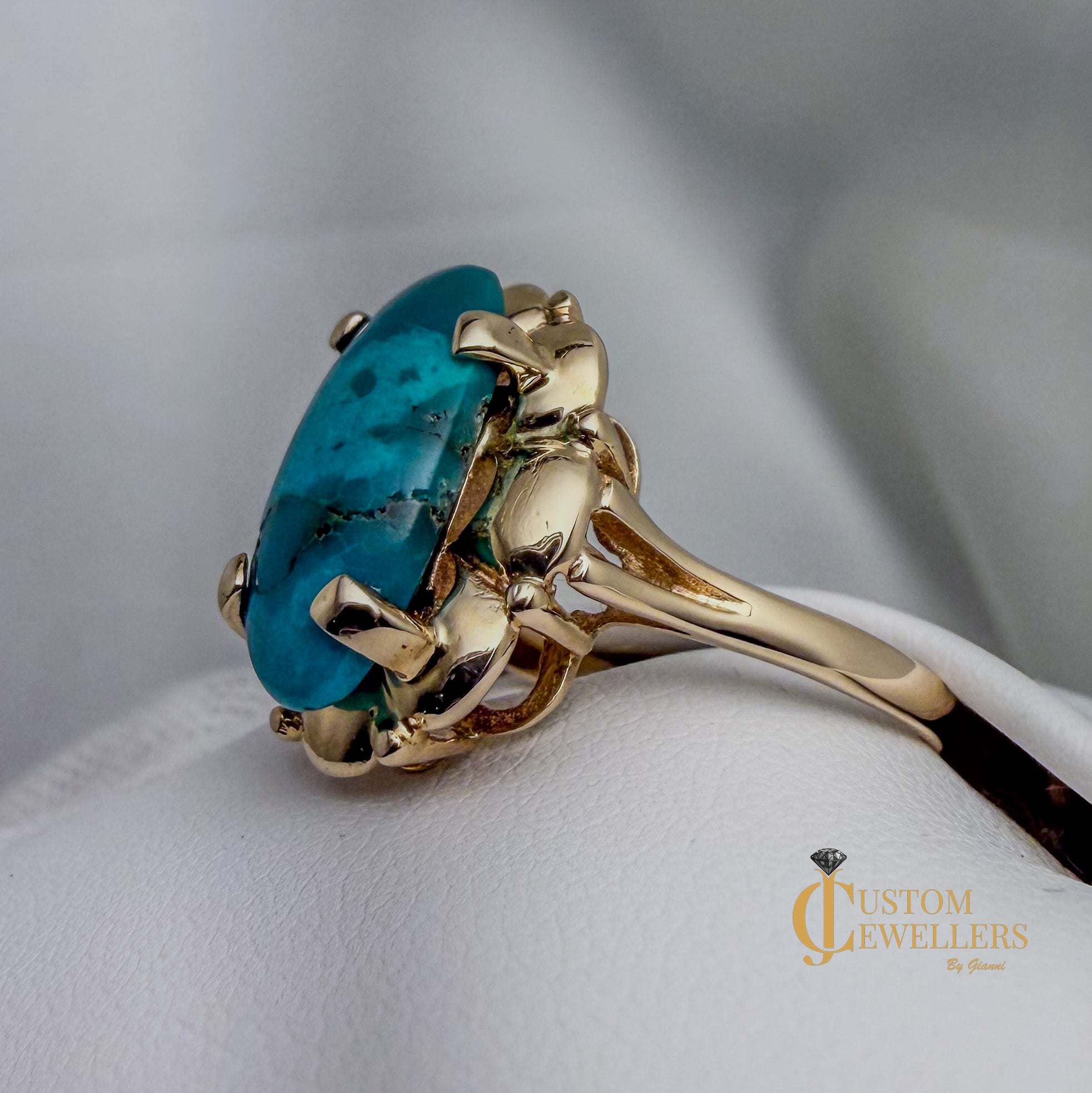 Stunning Turquoise 14k Gold Statement Ring