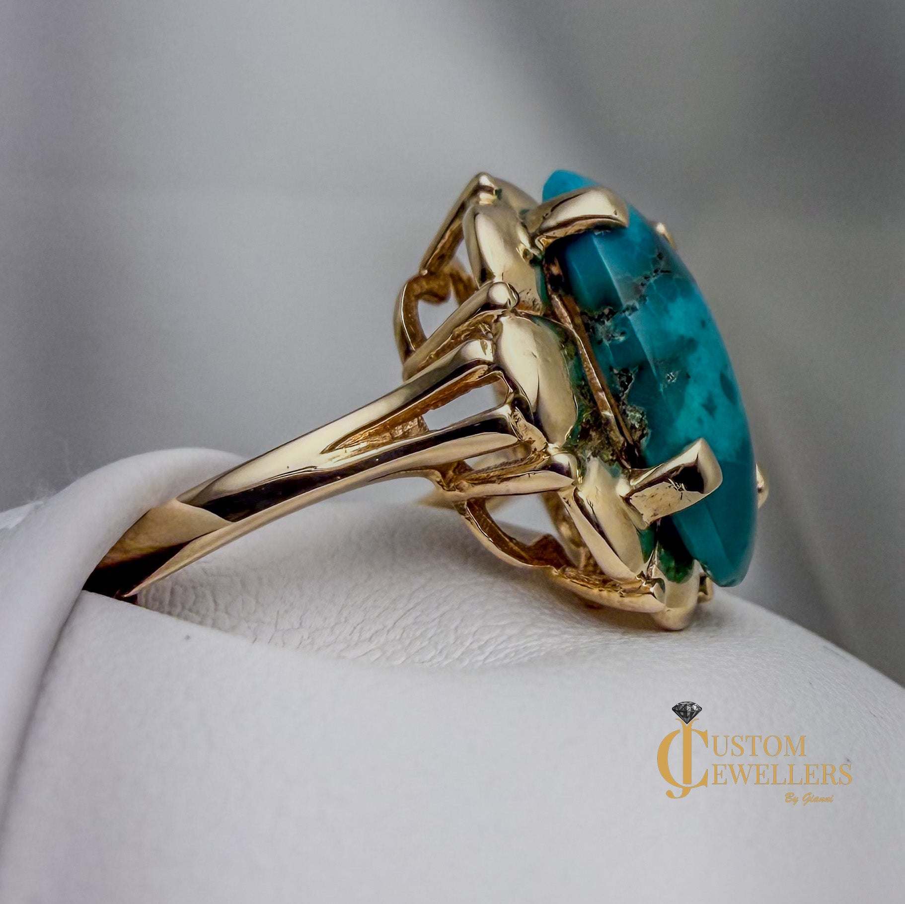 Stunning Turquoise 14k Gold Statement Ring