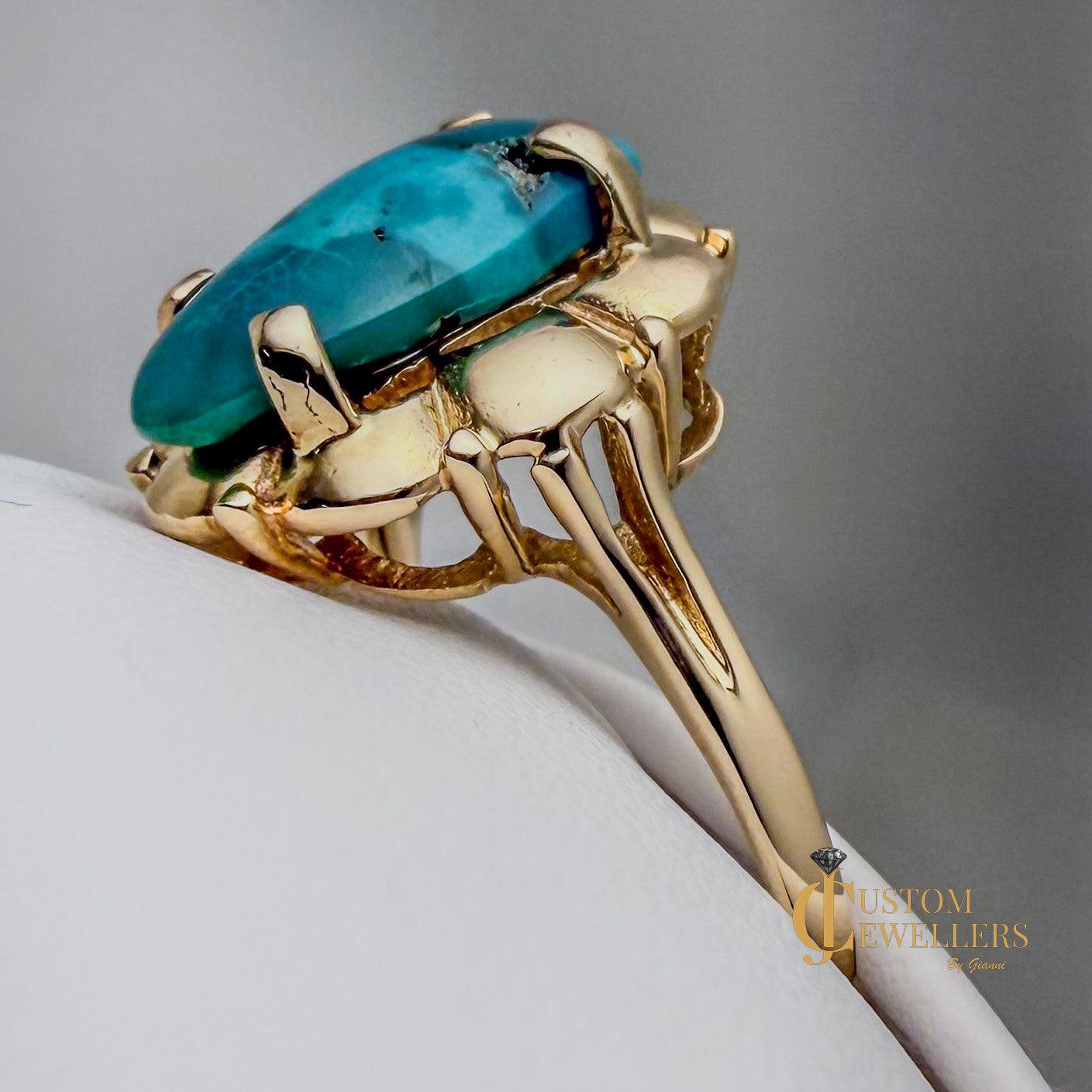Stunning Turquoise 14k Gold Statement Ring