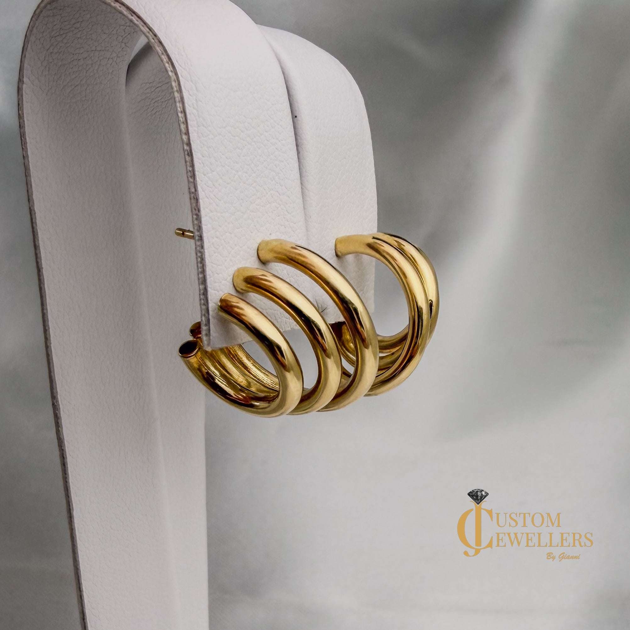 Graduated 18k Triple Row Layered Hoop Huggies Earrings for Women