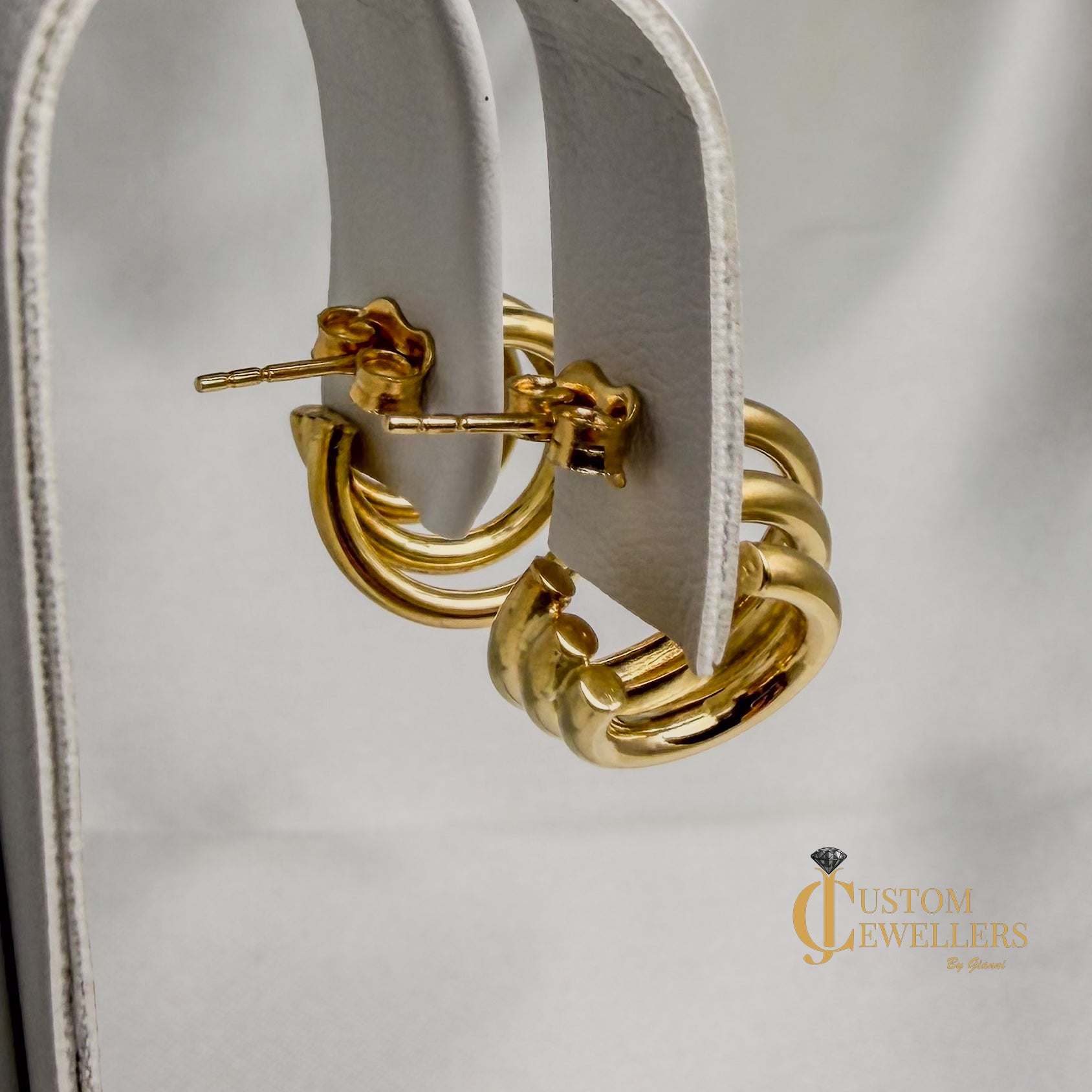 Graduated 18k Triple Row Layered Hoop Huggies Earrings for Women