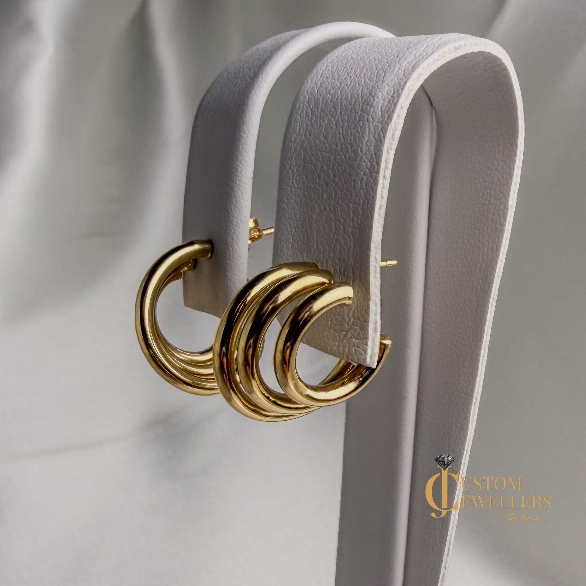 Graduated 18k Triple Row Layered Hoop Huggies Earrings for Women