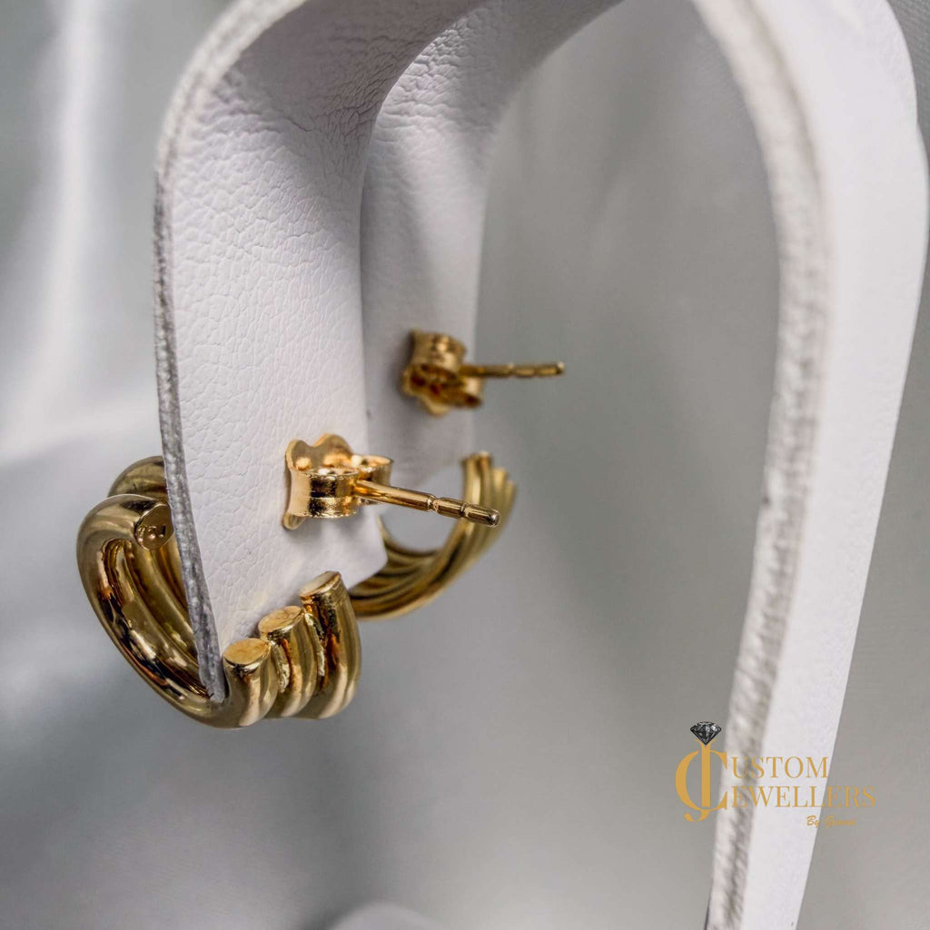 Graduated 18k Triple Row Layered Hoop Huggies Earrings for Women