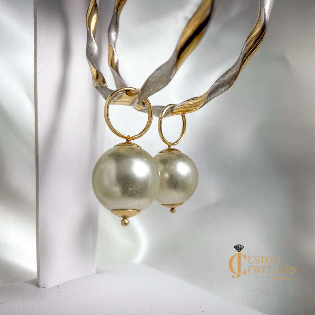 Two-Tone Two-Textured Twist Hoop Pearl Earrings