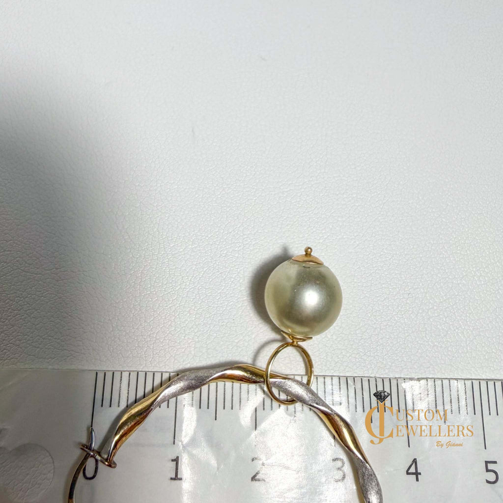 Two-Tone Two-Textured Twist Hoop Pearl Earrings