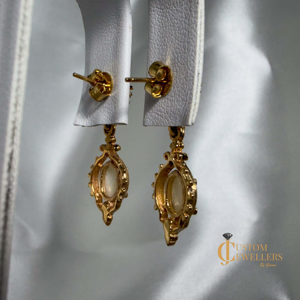 Natural Opal Floral Filigree Earrings in 14kt Yellow Gold