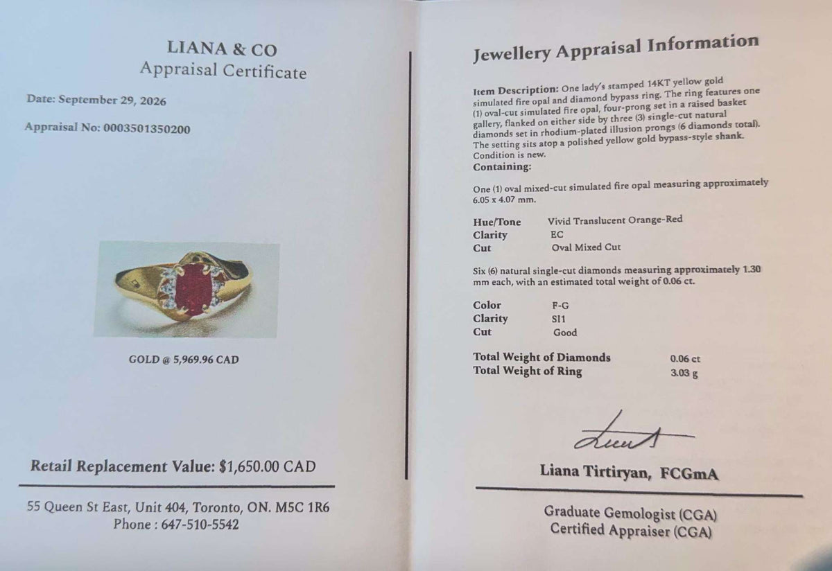 Fire Opal and Natural Diamonds in 14k Yellow Gold Ring