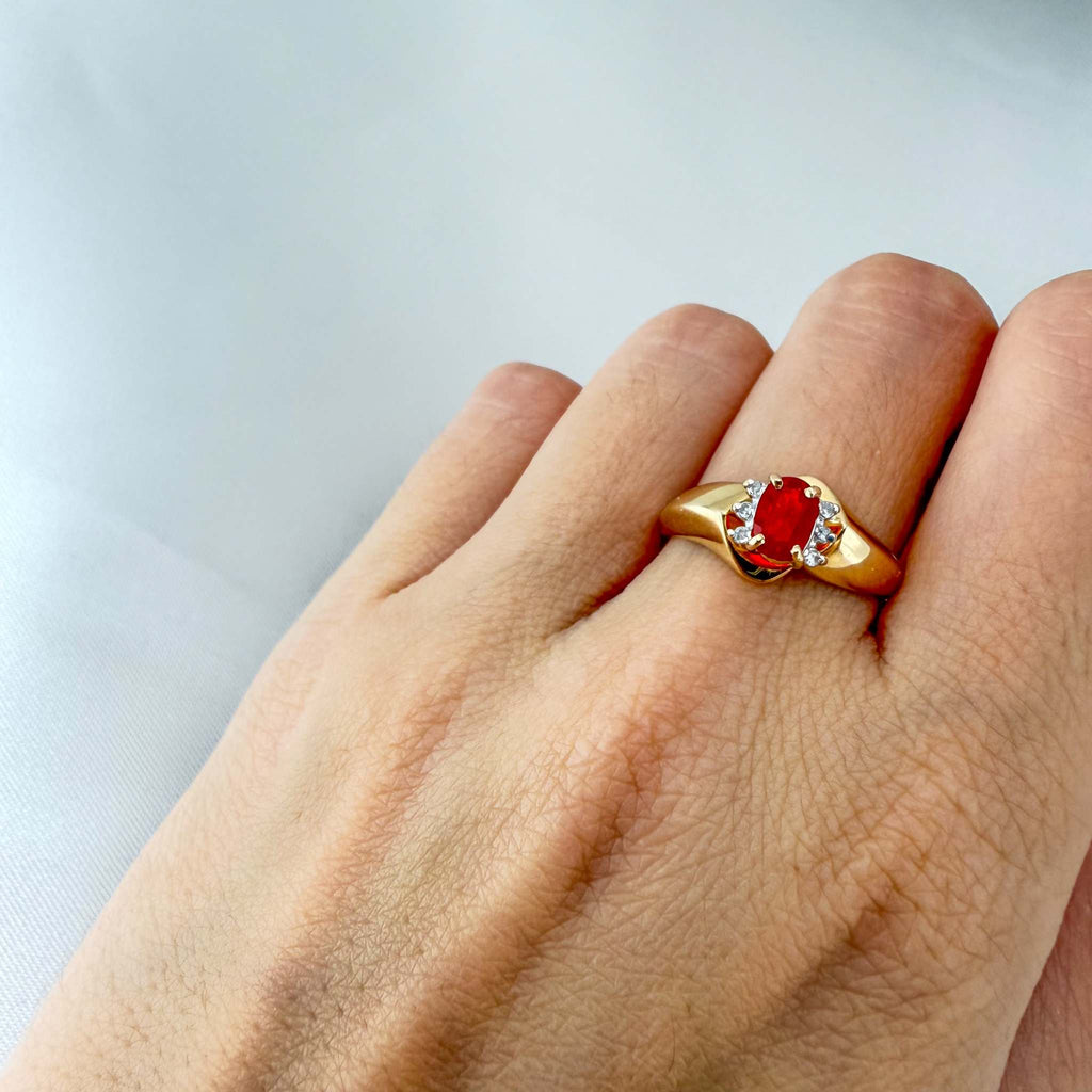 Fire Opal and Natural Diamonds in 14k Yellow Gold Ring