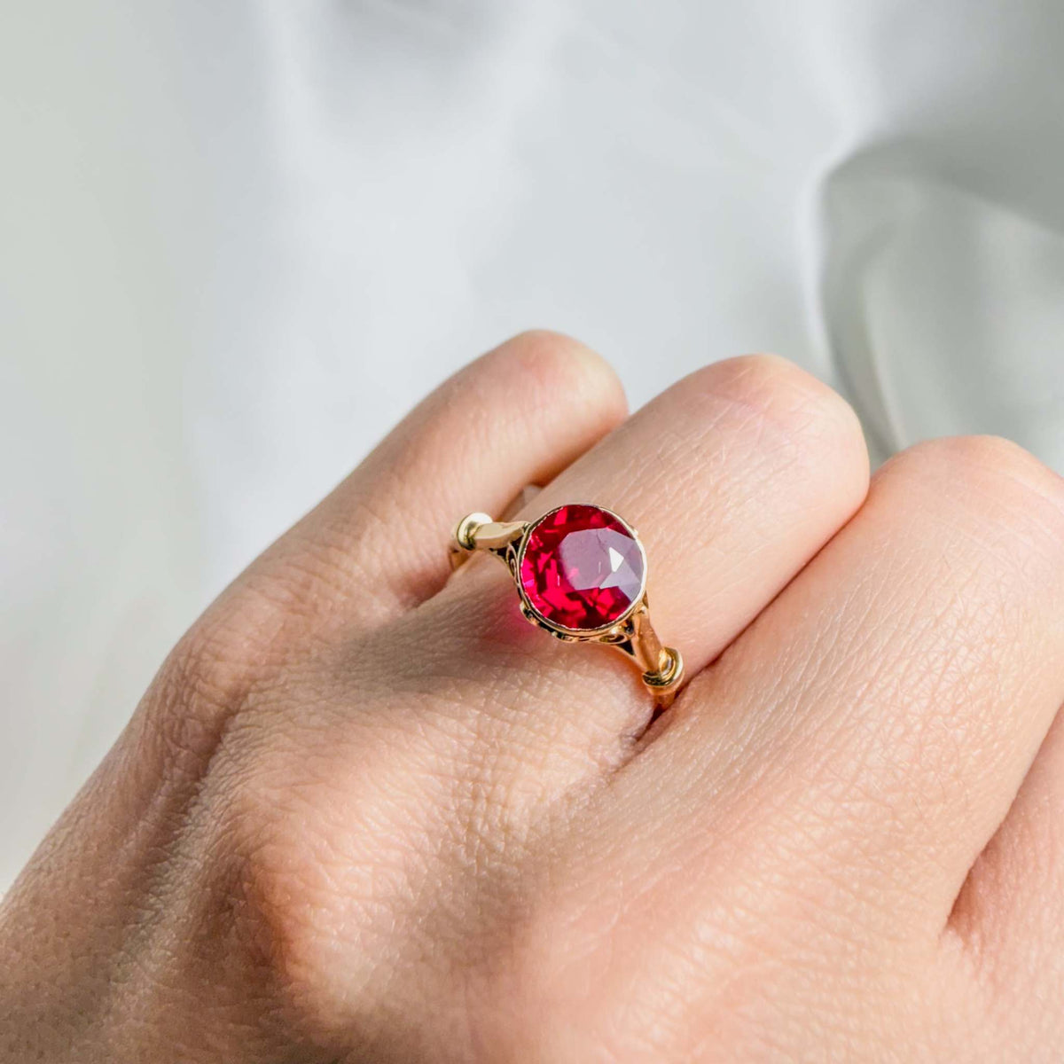 Cherie Amour Scrollwork Gold Ruby Ring