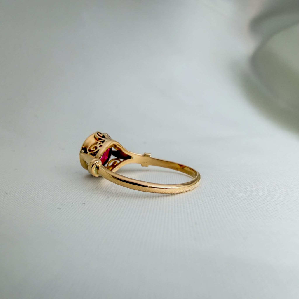 Cherie Amour Scrollwork Gold Ruby Ring