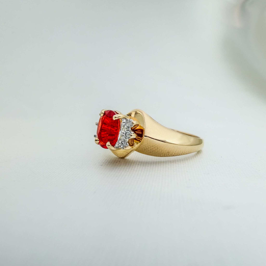 Fire Opal and Natural Diamonds in 14k Yellow Gold Ring