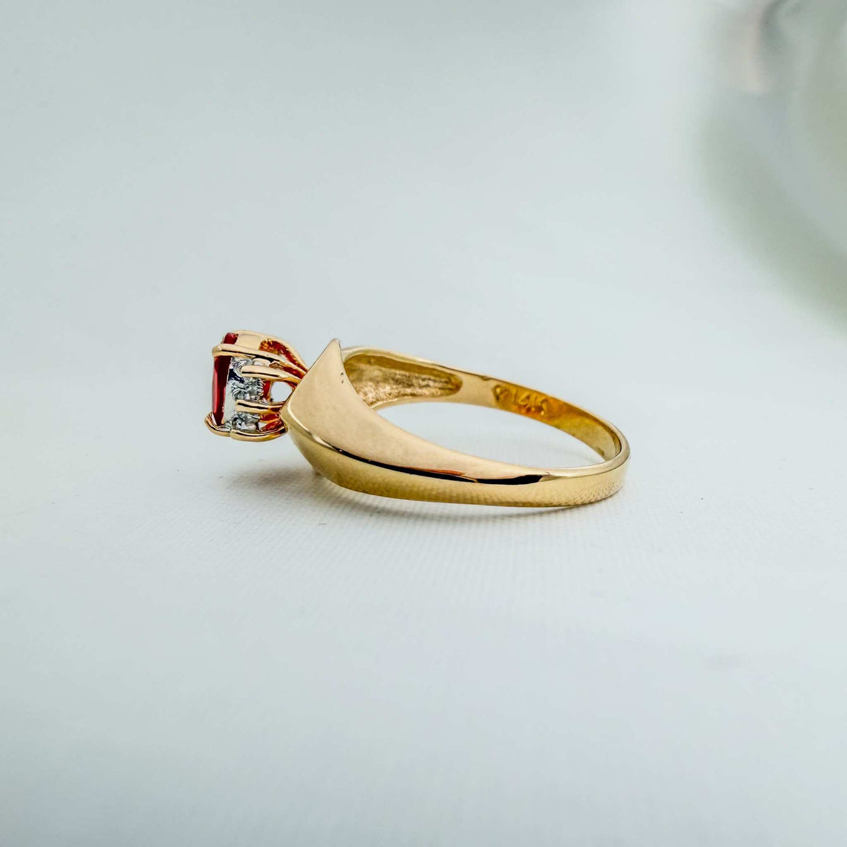 Fire Opal and Natural Diamonds in 14k Yellow Gold Ring