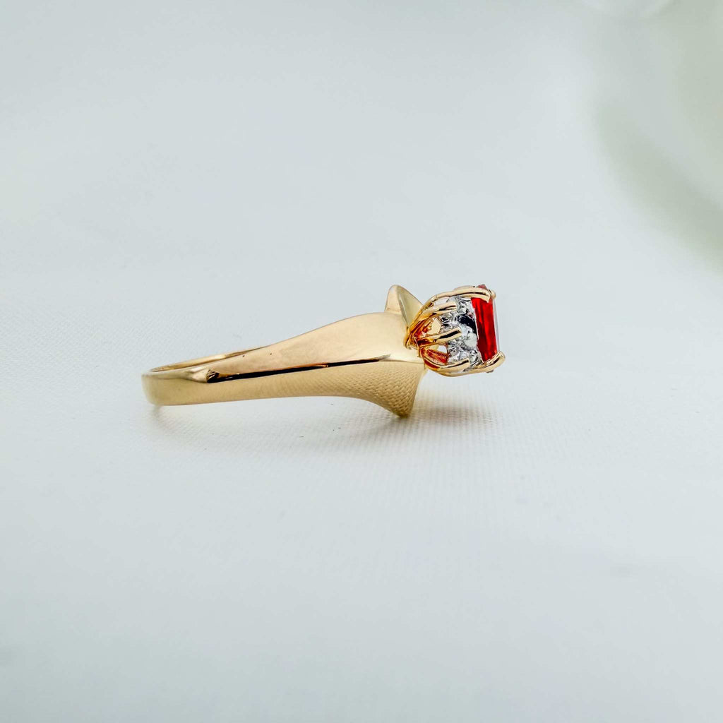 Fire Opal and Natural Diamonds in 14k Yellow Gold Ring