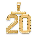 Pendentif numéro 20 en or 10 carats, finition brossée et taillé en diamant, grand format