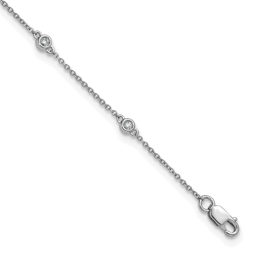 Chevillère chaîne câblée à maillons intermédiaires sertis de diamants en or blanc 14 carats