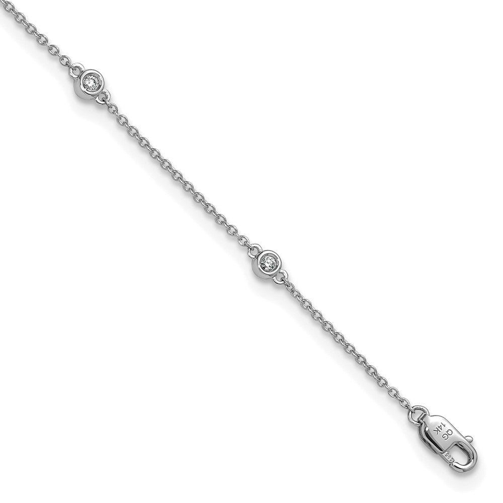 Bracelet de cheville chaîne forçat en or blanc 14 carats avec diamants en station