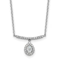 Collier en or blanc 14 carats poli, orné d’un diamant sur barre et d’une poire pendante