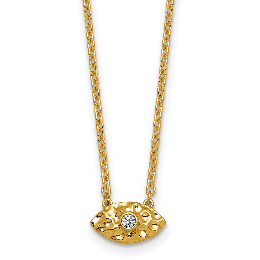 Collier œil porte-bonheur en or 14 carats, poli et martelé, avec diamant