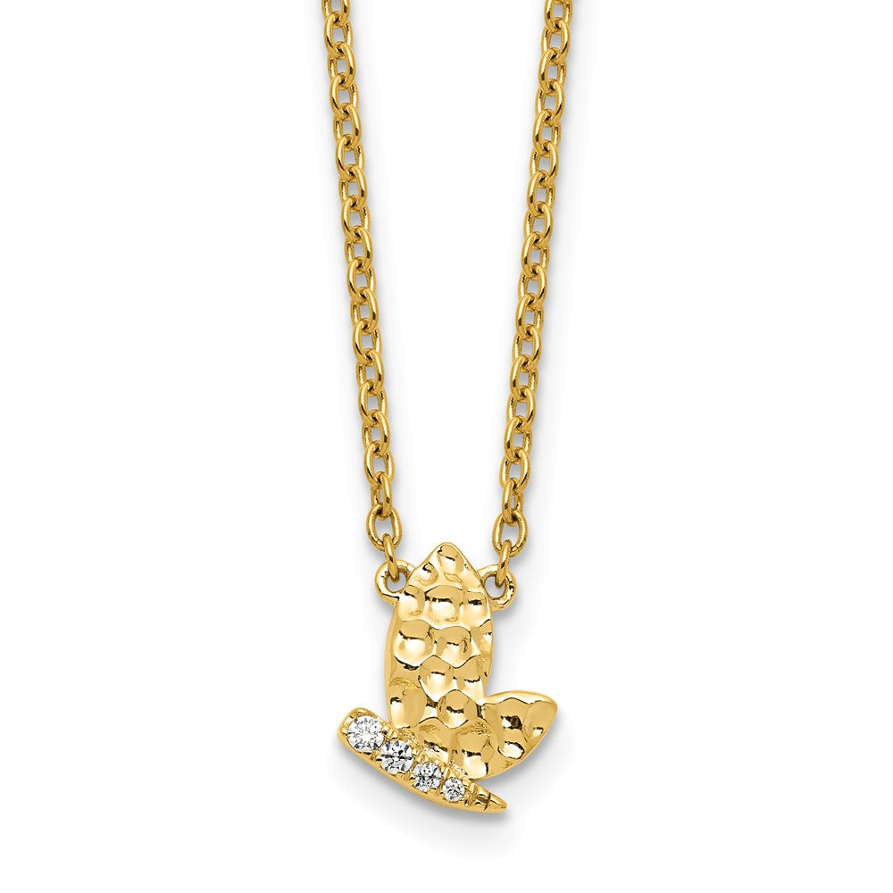 Collier papillon en or 14 carats poli et martelé, serti de diamants