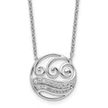14k White Gold Polished Diamond Circle with Waves Necklace