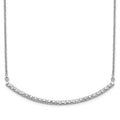 14k White Gold Diamond necklace with a curved bar of closely set stones and a delicate cable chain.