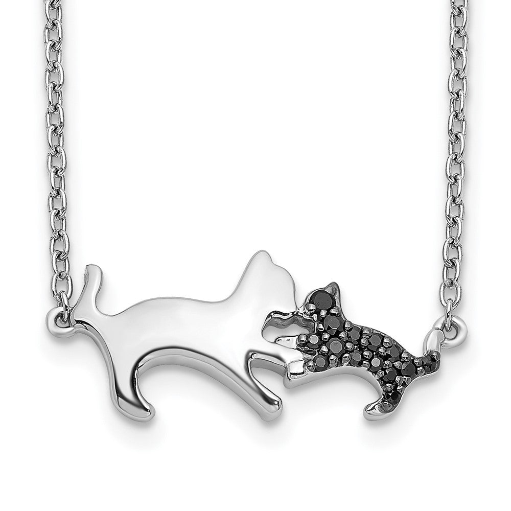 Collier mère et bébé chat en or blanc 14 carats et diamants noirs, 18 po