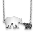 Collier de 18 po en or blanc 14 carats avec ours mère et bébé en diamants noirs