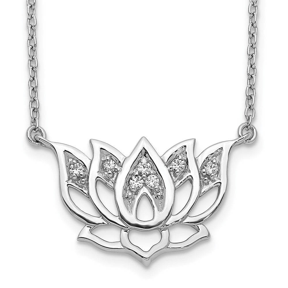 Collier de 18 pouces avec fleur de lotus en diamants et or blanc 14 carats