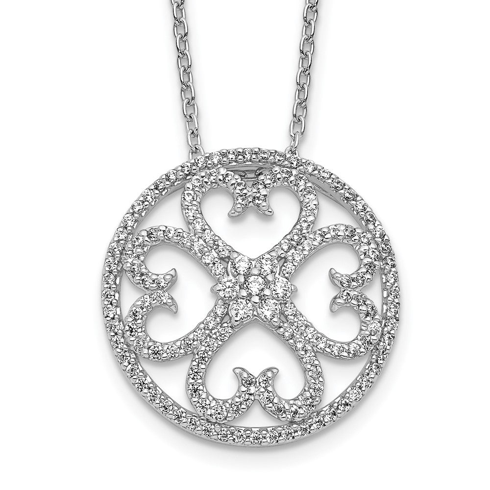 Collier pendentif cœurs vintage en or blanc 14 carats et diamants