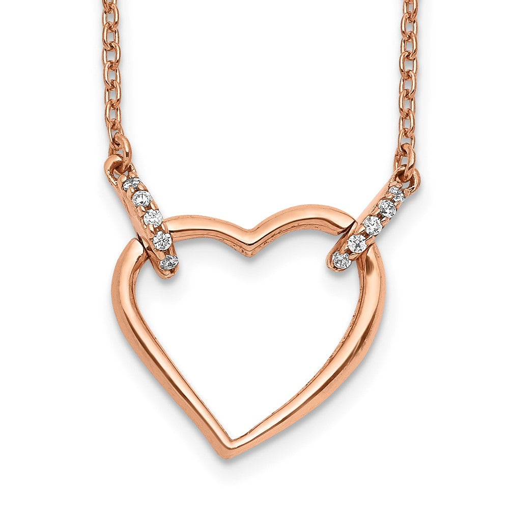 14k Rose Gold Diamond Heart 18 in Necklace