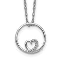 Collier de 18 pouces en or blanc 14 carats avec cercle et cœur