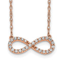 Collier symbole de l’infini en or rose 14 carats poli, serti de diamants, 46 cm