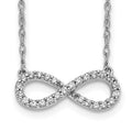 Collier symbole de l’infini en or blanc 14 carats poli, serti de diamants, 46 cm