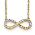 Collier symbole de l’infini en or jaune 14 carats poli, serti de diamants