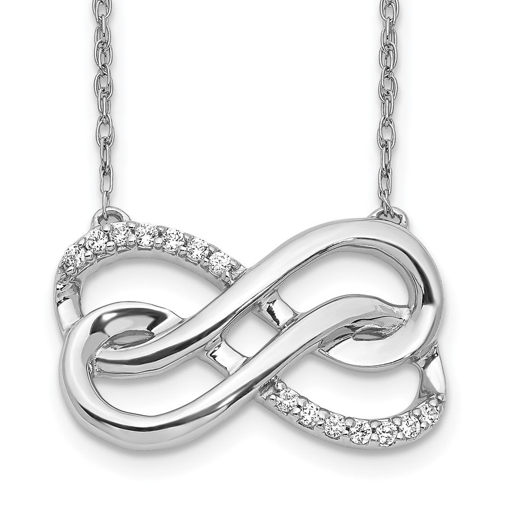Collier 18 po en or blanc 14 carats avec double symbole de l’infini serti de diamants