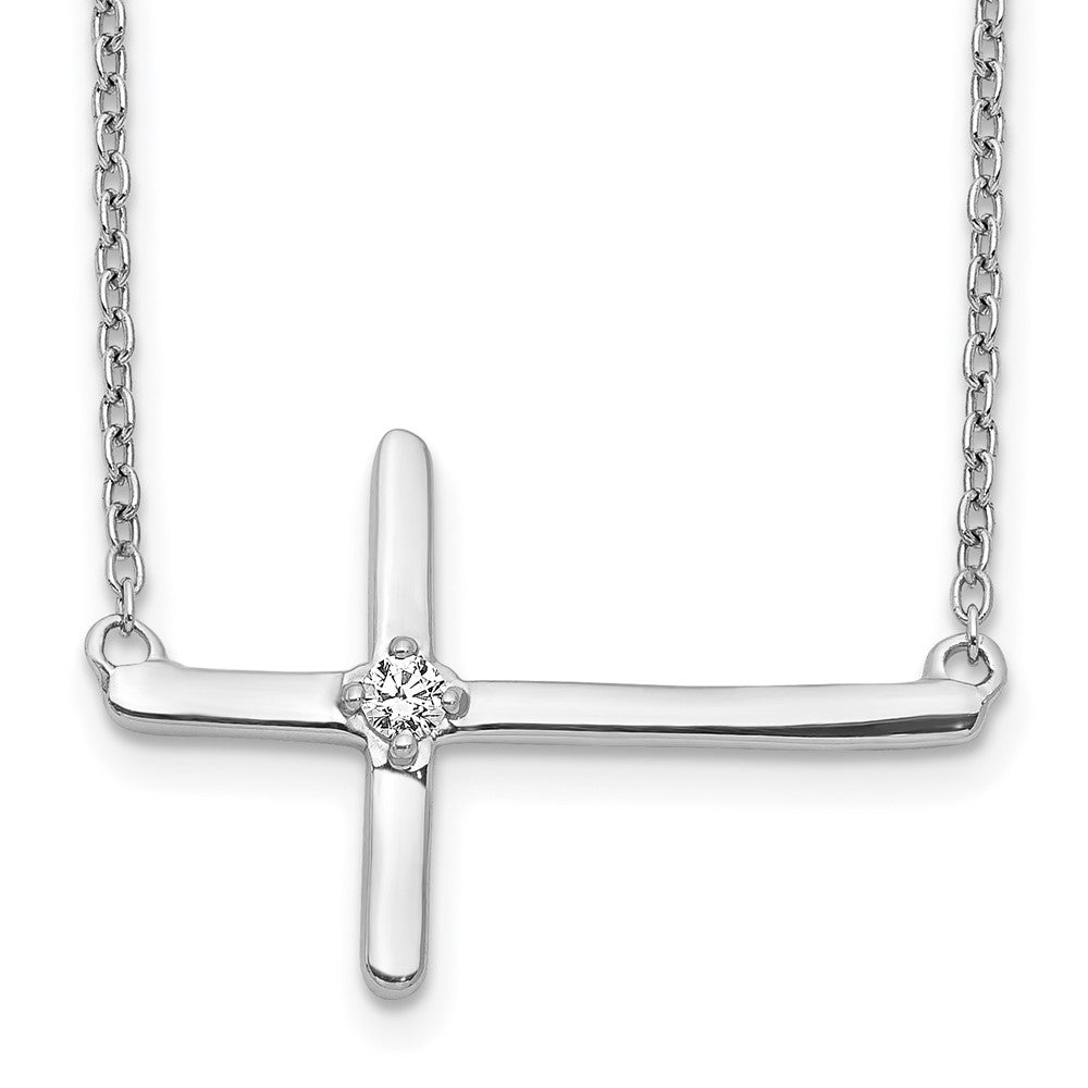 Collier croix horizontale en or blanc 14k avec diamants, 46 cm