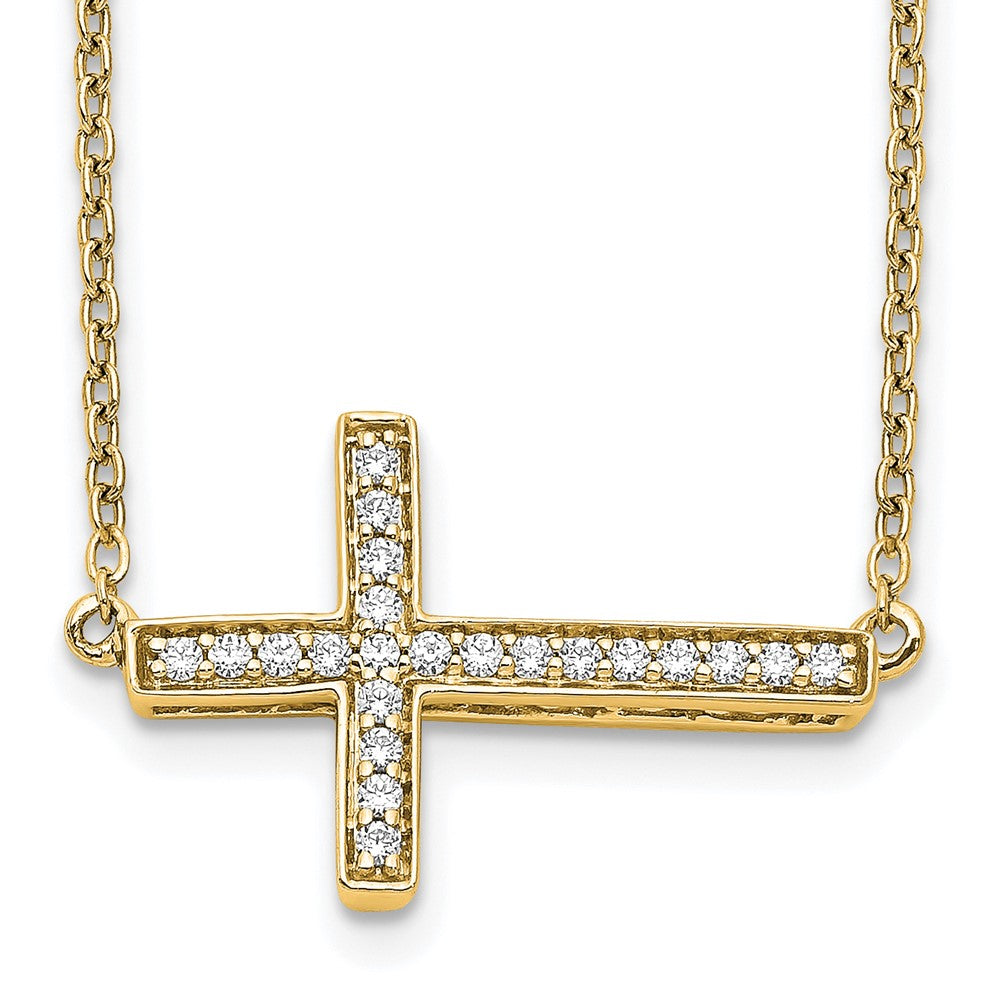 Collier 18 po en or 14 carats avec croix horizontale sertie de diamants