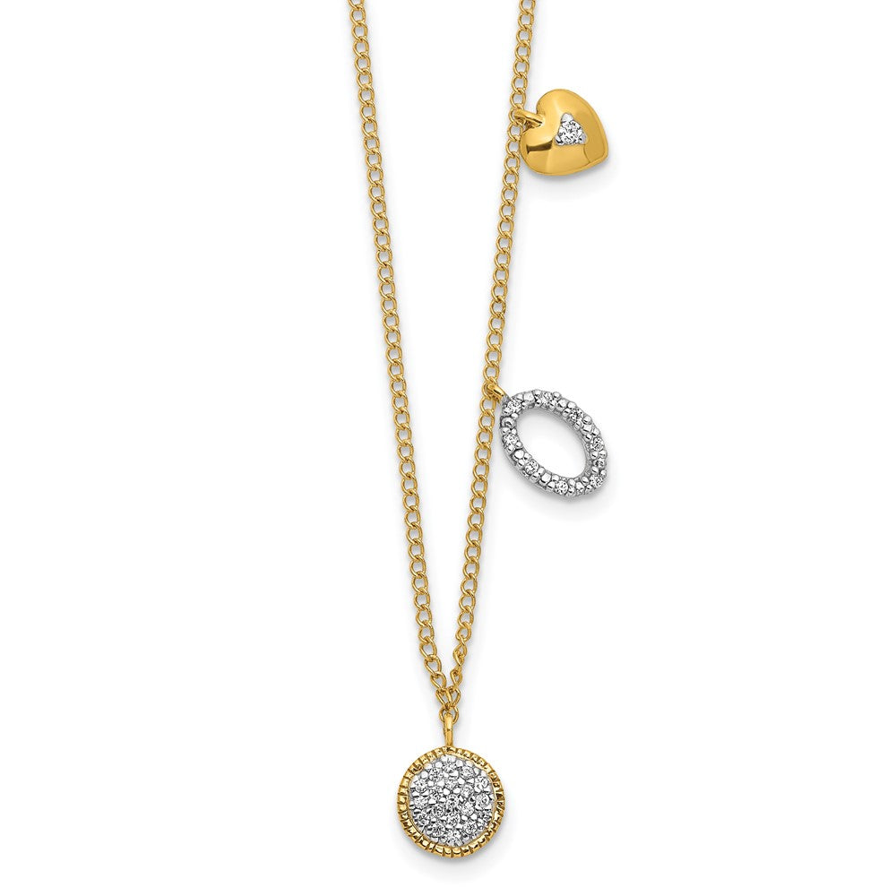 Collier 18 po avec deux cercles et un cœur en diamant 14 carats